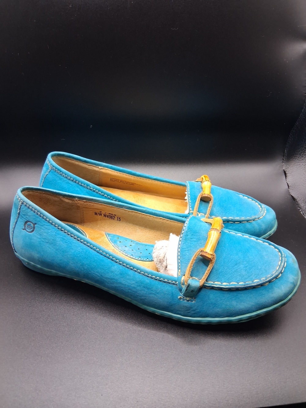 Born Turquoise Leather Loafers with Bamboo-Style Bit - Picture 3 of 12